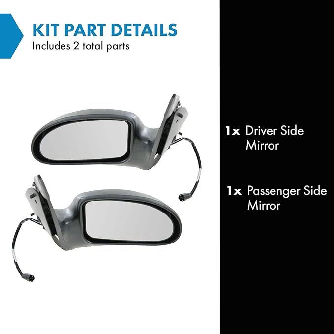 TRQ 2 Piece Driver and Passenger Side Mirror Assembly Set Manual Folding Electric Adjustment Non-Heated No Memory Textured Co
