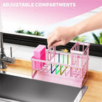 Cisily Pink Kitchen Sink Caddy Organzier with High Brush Holder, Sponge Holder for Sink, 304 Rustproof Stainless, Kitchen Cou
