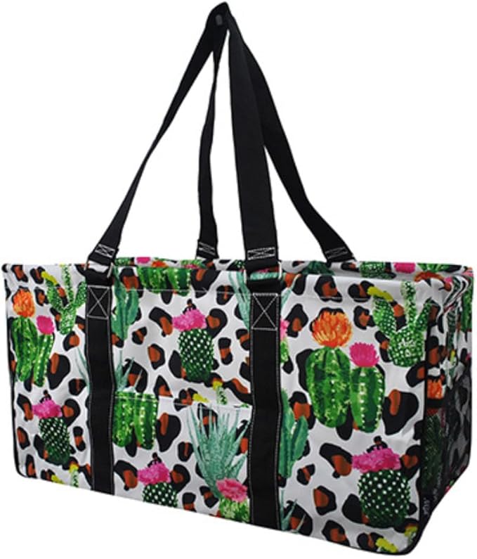NGIL Extra Large Utility Tote Reusable Grocery Bag Oversized Collapsible for Groceries, Storage, Picnic, Beach (Cactus Dance-black)