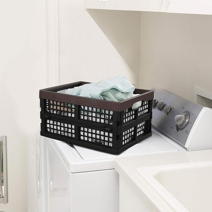 Kekow 15 L Black Plastic Collapsible Storage Basket, Folding Crates Storage, Set of 3