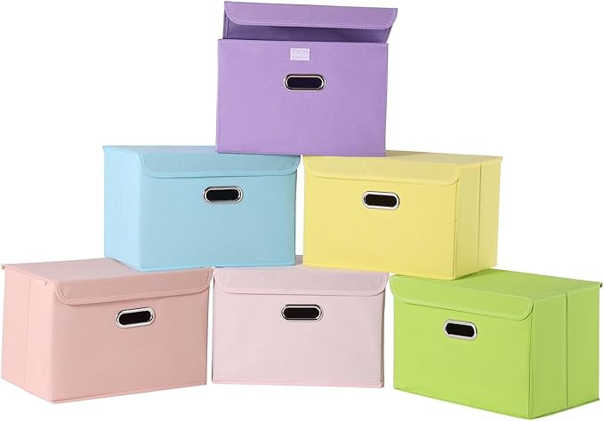 STOREONE Fabric Storage Cube Bins Foldable Organizer Container Collapsible Basket with Lids and Metal Handles, for Home, Bedr