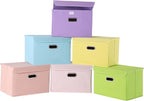 STOREONE Fabric Storage Cube Bins Foldable Organizer Container Collapsible Basket with Lids and Metal Handles, for Home, Bedr