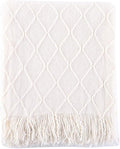 BATTILO HOME Large Cream Throw Blanket with Fringe, End of Bed Throw Blankets White,Spring Throw Blanket for Couch Sofa Indoo