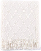 BATTILO HOME Large Cream Throw Blanket with Fringe, End of Bed Throw Blankets White,Spring Throw Blanket for Couch Sofa Indoo