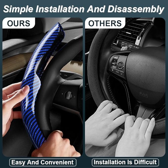 Carbon Fiber Steering Wheel Cover 3PCS, Non-Slip Grip for Universal Cars,Fit for 14–16 Inch Wheels, Interior Accessories for 