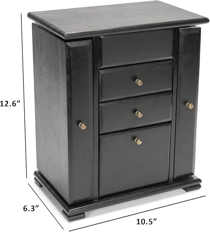 Emfogo Jewelry Box for Women, Rustic Wooden Jewelry Boxes & Organizers with Mirror, 4 Layer Jewelry Organizer Box Display for