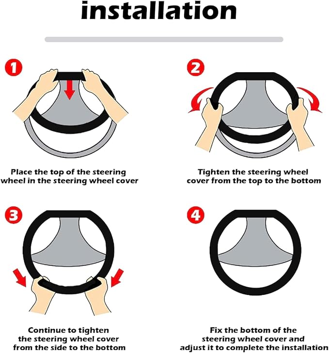 D Shape Car Steering Wheel Cover, Universal 15 inch Stitching Color Anti-Slip Steering Wheel Protector, Red and Black Style (