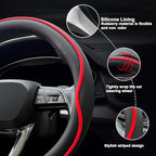 HAOTULE Leather Steering Wheel Cover， with Anti-Slip Stripe Design - Enhanced Grip, Fashion Style, Safe, Non-Slip, Breathable