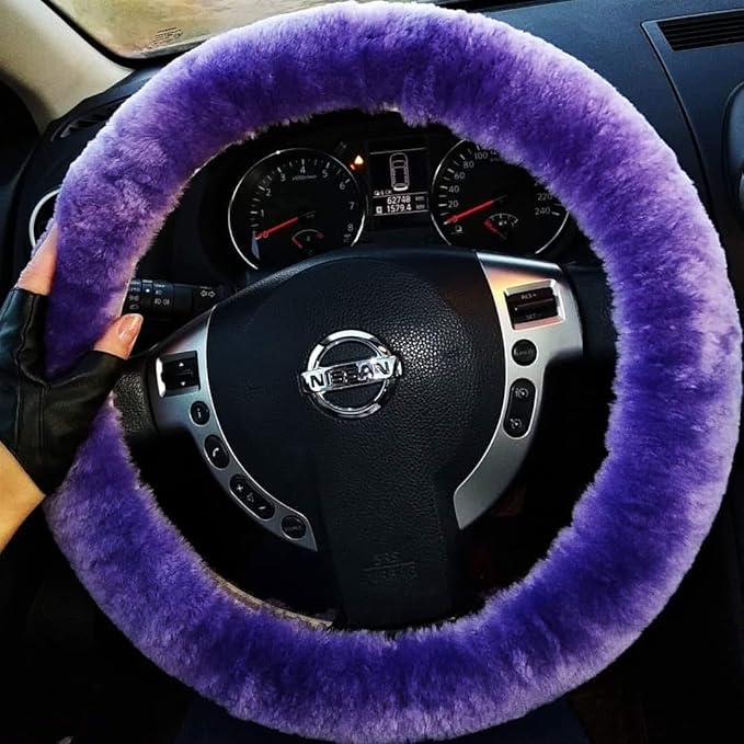 Genuine Fuzzy Wool Sheepskin Fur car Steering Wheel Cover for Adults Girls Women Men,Protector for Universal Steering Wheel 3
