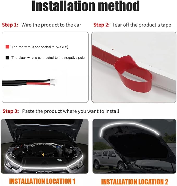 Dynamic Car Hood Light Strip, 59/71/79 Inches Flexible Exterior LED Strip Lights Waterproof Car Led Hood Light Daytime Running Light Strip for Cars, Trucks (White)
