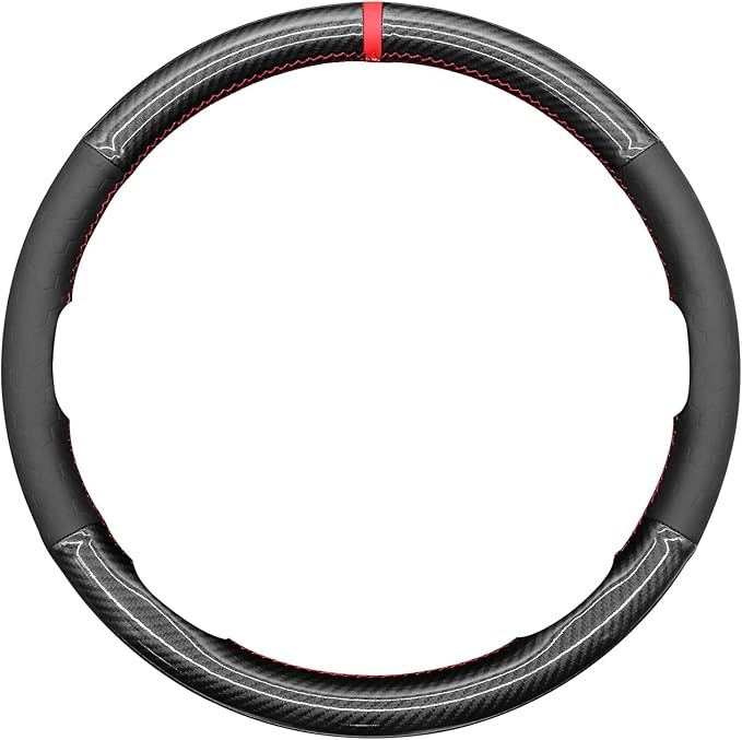 MEWANT Hand Stitch Steering Wheel Cover for Chevy Silverado 1500 Carbon Fiber Hive Embossed Faux Leather Steering Wrap