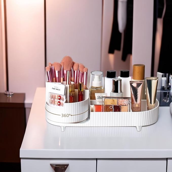 Booklov Roating Makeup Caddy Organizer for Vanity, Large Capacity Cosmetic Display Case, Clear Acrylic Countertop Beauty Stor