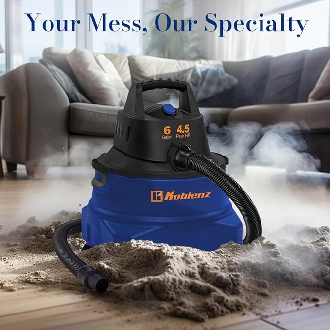 Koblenz Wet-Dry Vacuum Cleaner, 6-Gallon Tank, Superior 4.5 Peak HP Motor, Lightweight Vacuum Cleaner and Blower, Tackles Dry
