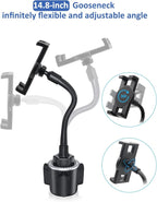 Gooseneck Car Cup Holder Tablet Mount, Truck Tablet Holder Cupholder Mount [Flexible Stable Long Arm] for 4-12.9" Tablets & Phones, iPad Pro/Air/Mini, Galaxy Tab, Fire HD, iPhone Series