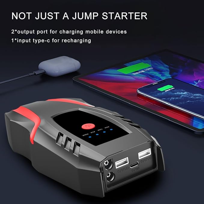 12v Auto Jump Starter Peak Current 2000A (8.0L Gas and 5.0L Diesel Engine), Car Lithium Battery Charger Jumper Cable Pack,