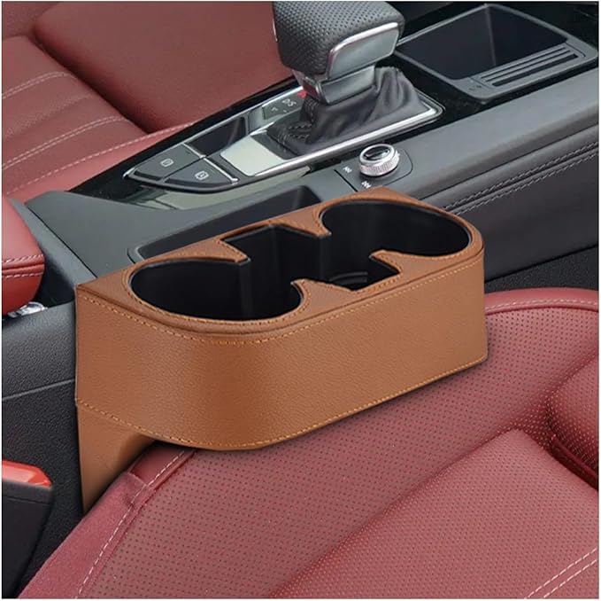 Car Cup Holder, PU Leather Auto Front Console Gap Filler Organizer, Multifunctional Cup Drink Holder, Car Seat Gap Filler Storage Box, Coin Bucket, Cell Mobile Phone Holder (Brown)