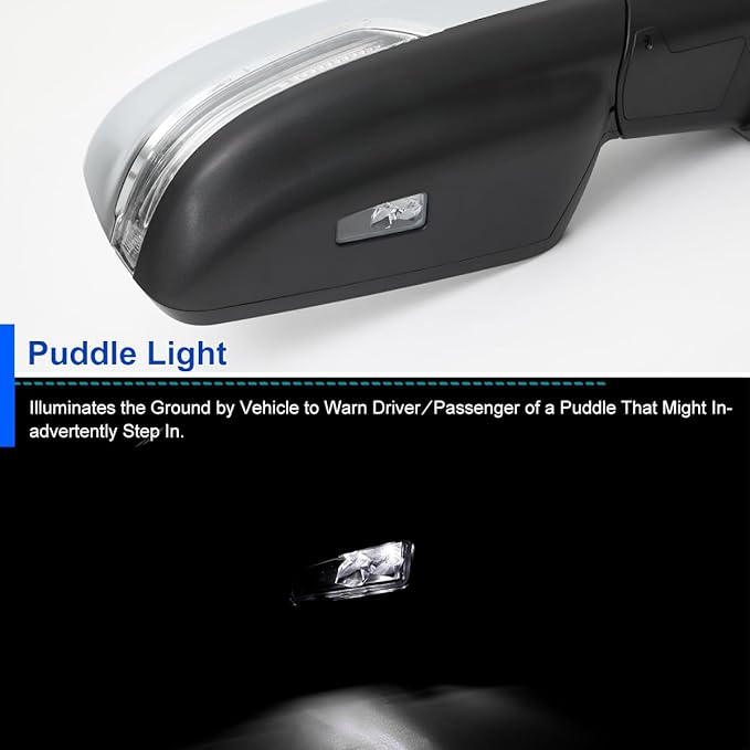 Spec-D Tuning Chrome Power Fold Heated + Puddle + Blind Spot Monitor Right Passenger Side Mirror Compatible with 2019-2024 Ram 1500, Left + Right Pair