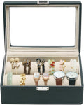 Bracelets Organizer Rods Bangles Display Holder, Clear See through Lid Leather Velvet Jewelry Storage Box Case for Women, 2 R