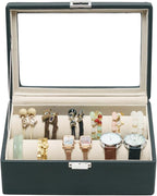 Bracelets Organizer Rods Bangles Display Holder, Clear See through Lid Leather Velvet Jewelry Storage Box Case for Women, 2 R