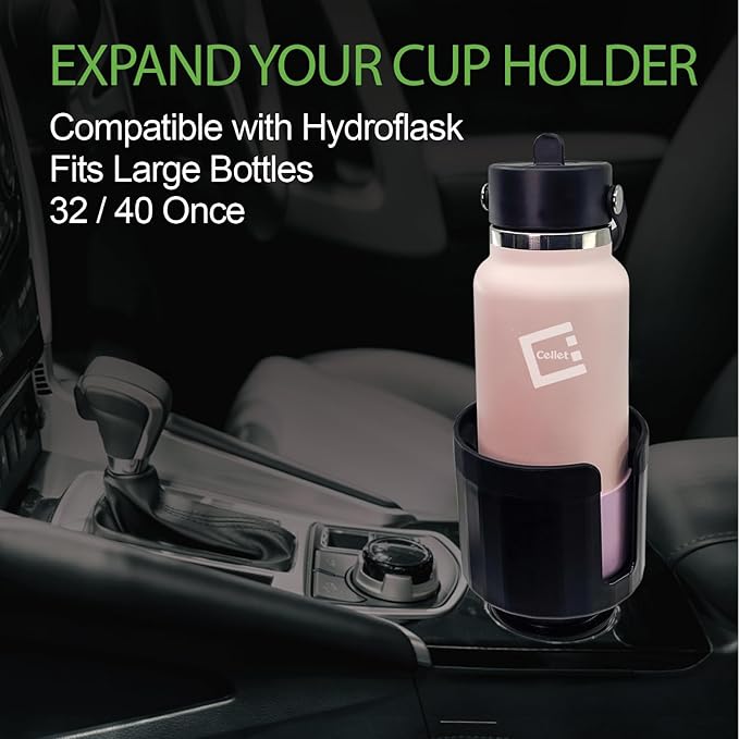 Expandable Car Cup Holder with Adjustable Base for Large Bottles, Compatible for Hydro Flasks 32/40 Ounce