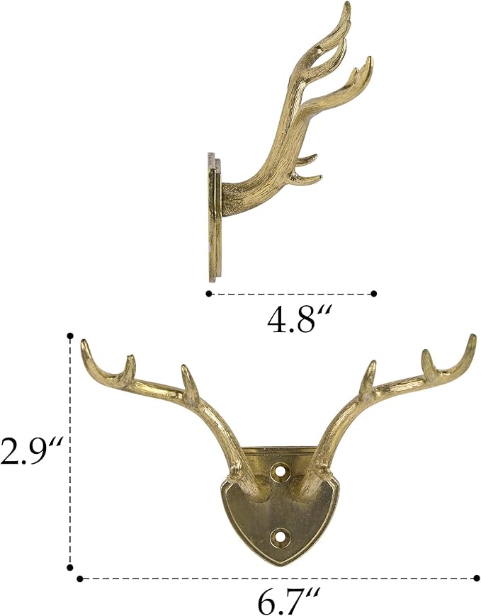 SOFFEE DESIGN Golden Antler Multi-Hook Rack, Deer Horn Coat Stand, Rustic Lodge Entryway Organizer