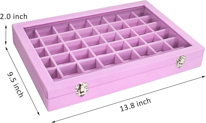 Vicoter Velvet Jewelry Tray 48 Compartments Jewelry Display Organizer with Transparent Cover Rings, Earrings, Necklaces, Pend