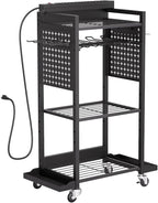 VEVOR 4-Tier Tool Organizer Cart with Charging Station, 8 AC Outlet, Floor Stand Rolling Drill Holder and Tool Battery Storag