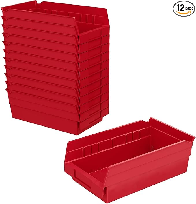 Akro-Mils 30130 Plastic Shelf Bins, Heavy Duty Storage Bins for Garage, Closet, and Drawer Organization, 12" x 6-1/2" x 4", R