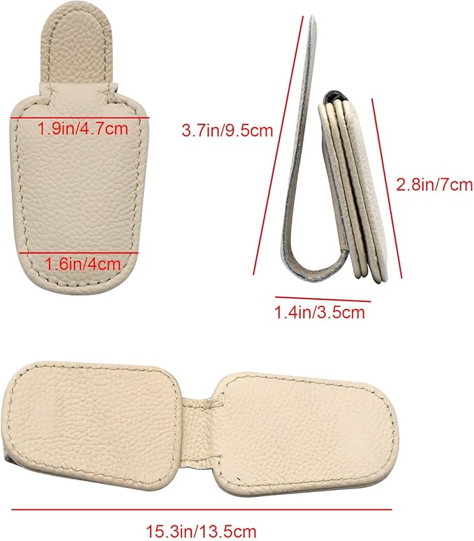 2 Pack Leather Car Visor Sunglass Holder, Magnetic Leather Glasses Eyeglass Hanger Clip for Car, Sunglass Clip Glasses Holder for Car Visor（Beige）