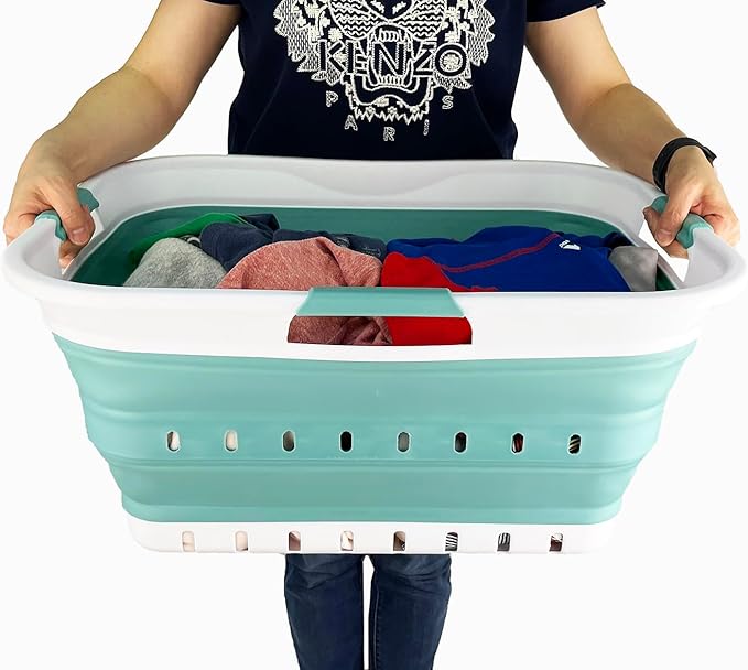 SAMMART 42L (11 gallon) Collapsible Plastic Laundry Basket - Foldable Pop Up Storage Container/Organizer - Space Saving Hampe