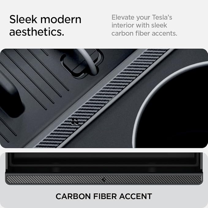 Spigen Non-Slide Center Console Organizer (Expanded Capacity) for Tesla Model Y Juniper (Only Premium & Performance 2025/26) and Model 3 Highland (Standard, Premium & Performance 2024/25/26)