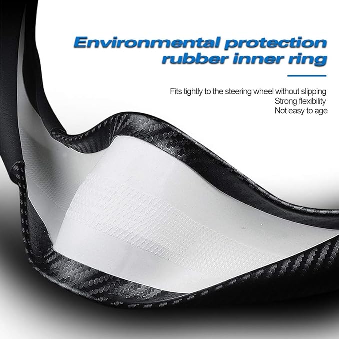Car Carbon Fiber and Leather D-Shape Steering Wheel Cover, Stylish car Non-Slip Leather car Interior 15 inches Universal Black