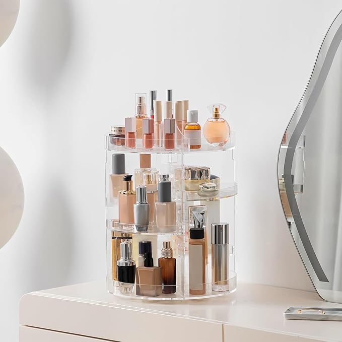 HBlife 360 Rotating Makeup Organizer Plus Size Adjustable Carousel Large Capacity Revolving Perfume Organizer Skincare Organi