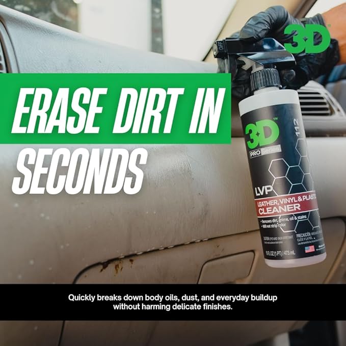3D LVP Interior Cleaner - Removes Dirt, Grime, Grease, Oil & Stains from Leather, Vinyl & Plastic - Great for Seats, Steering