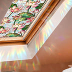 JOONOR Retro Lotus Flowers Window Privacy Film,Stained Glass Decals Colorful Floral Privacy Rainbow Decals Living Room Sun Blocking Decor Removable Static Cling Stickers,16.93 x 39.37 Inch