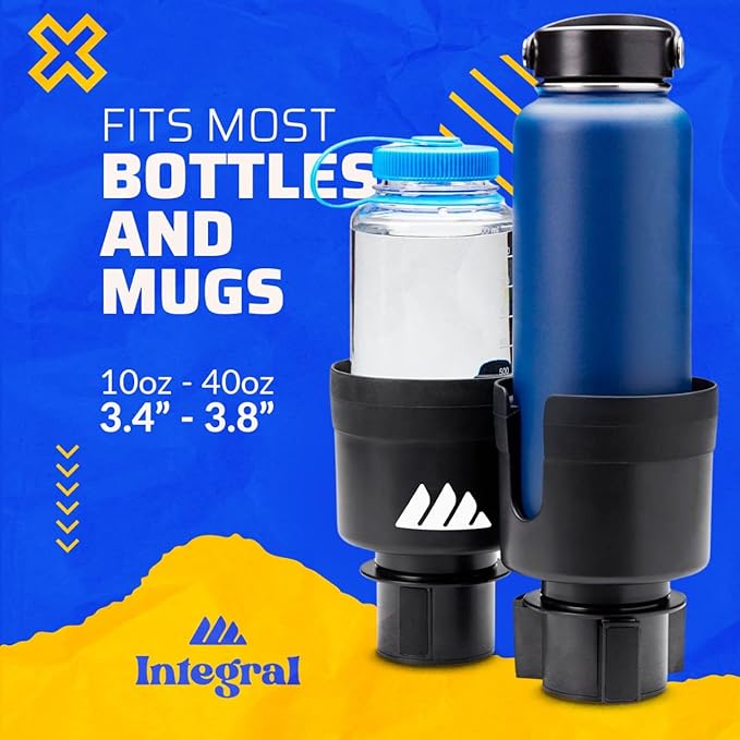Integral Hydro Expander - Car Cup Holder Expander Organizer with Adjustable Base - Rubber Tabs Hold Most 32 - 40 oz Bottles a