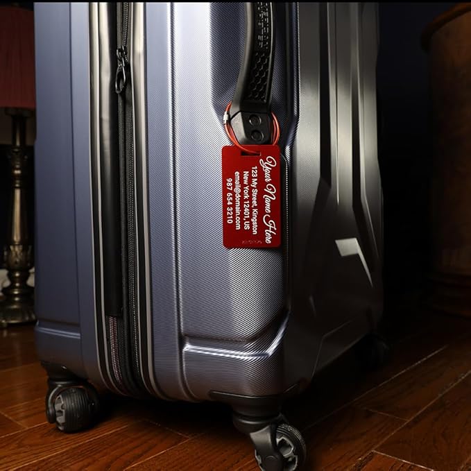 Luggage Tags for suitcases - Customized Handmade Luggage Tag -Laser Engraved Metal Luggage Tags with Stainless Steel Wire Loo