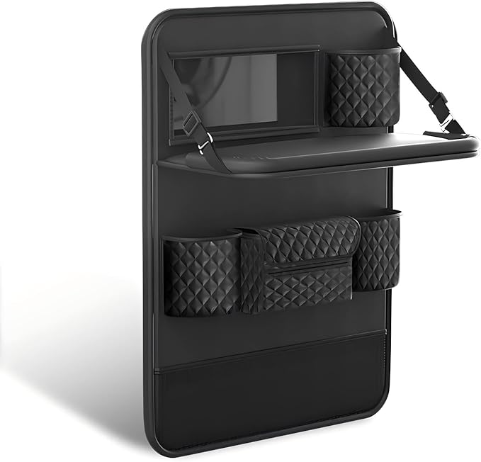 Universal Car Backseat Organizer with Tablet Holder & Foldable Tray - Heavy-Duty Kick Mats Seat Protector for Kids, Waterproof Multi-Pocket Storage for Road Trips, Cars, SUVs