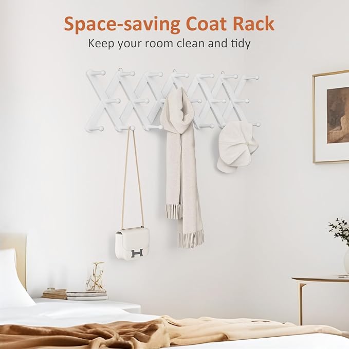 Accordion Wall Hanger, Hat Rack for Wall with 20 Coat Hooks, Expandable Hat Hangers Organizer, Vintage Decorative Coat Rack W