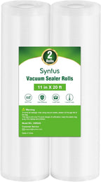 Syntus Vacuum Sealer Bags for food, 2 Pack 11" x 20' Commercial Grade Bag Rolls, Food Vac Bags for Storage, Meal Prep or Sous