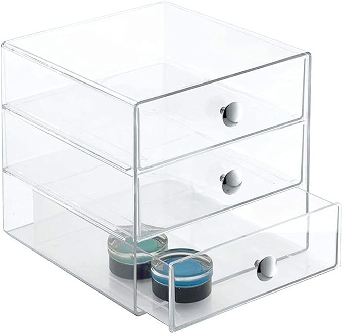 AJIODA Makeup Drawer Organizer Box with 3 Drawers, Acrylic Cosmetic Display Case Vanity Organizer Jewelry Storage Box Stackab