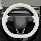 MEWANT Hand Stitched White Leather Steering Wheel Cover for Tesla Model 3 Highland 2023 2024 2025