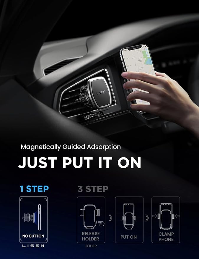 LISEN 2 Pack Magnetic Phone Holder for Your Car Magnet for Phone Car Mount Vent 6 Military Magnets Vent Cell Phone Holder Mount for Car Plate Fit All, Gifts for Women Men, Car Accessories