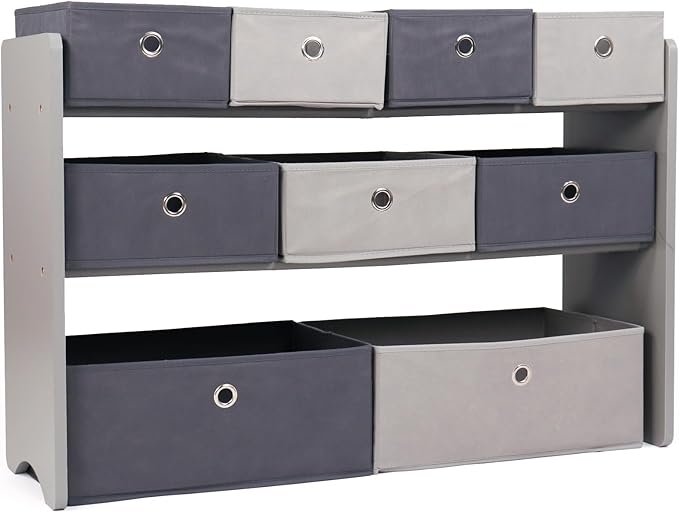 Humble Crew Toy Storage Organizer with 9 Removable Fabric Bins, Light Grey/Grey – Premium Playroom Toy Organizer for Toddlers