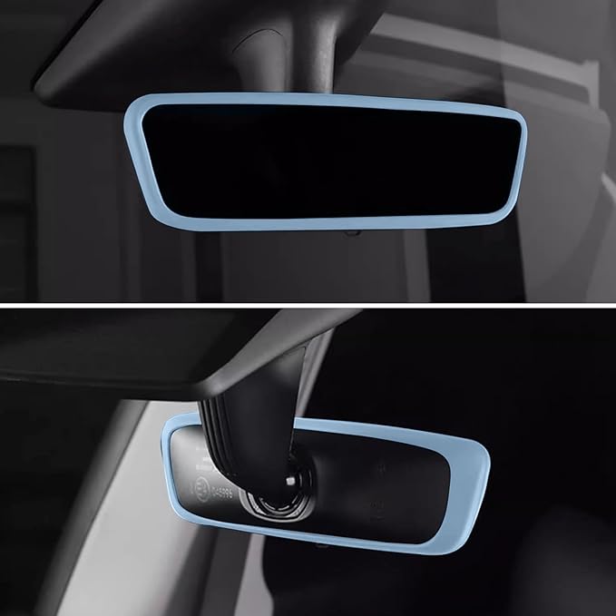 2PCS Protector Trim Frame Compatible with Tesla Model 3 Y 2020-2024 2025 2026 Screen Edge Frame Rearview Mirror Cover Interior Decorations Center Console Decor Highland Juniper Accessories Set (Blue)