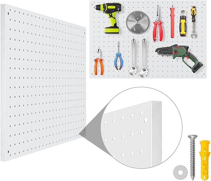 Peg Board, 4 Pack Metal Pegboard Panels White Pegboards Wall Organizer with Frame Large Heavy Duty Peg Board with Hooks for W