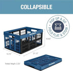 CleverMade Collapsible Utility Crates 45L (3 Pack) – Foldable Plastic Crates with Heavy Duty 66 lb Capacity, Collapsible Crat