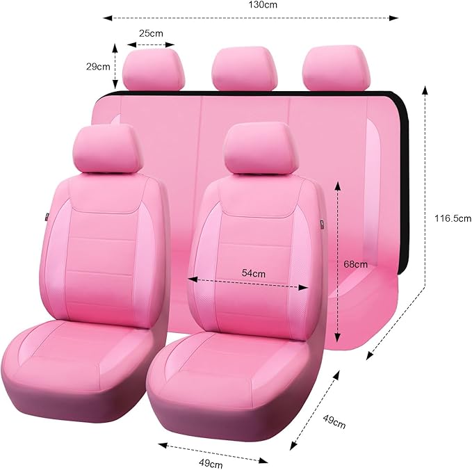 Flying Banner car seat Covers Protects Water Proof Faux Leather Carbon Fiber Fronts Rear Bench Covers (Pink Pink, Full Set - 