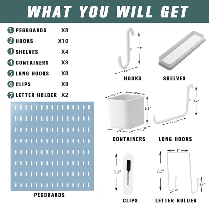 Wall-Mounted Pegboard Kit, 50.4" x 25.2" Organizer Panel – Large, Cost-Effective & Nail-Free Installation Blue