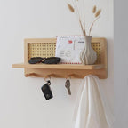 FRIADE PE Rattan Coat Rack Shelf Wall Mounted with 4 Hooks, Decorative Coat Hook Rack with Floating Shelf for Entryway, Nurse